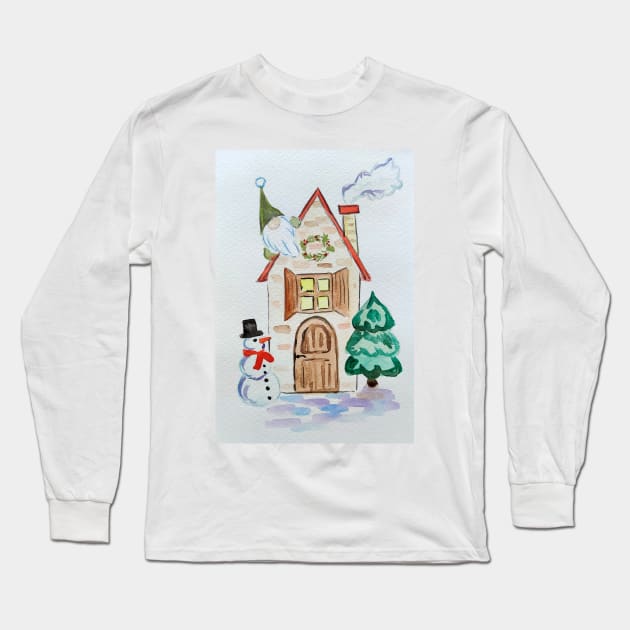 Elfs Christmas card Long Sleeve T-Shirt by Ala Lopatniov